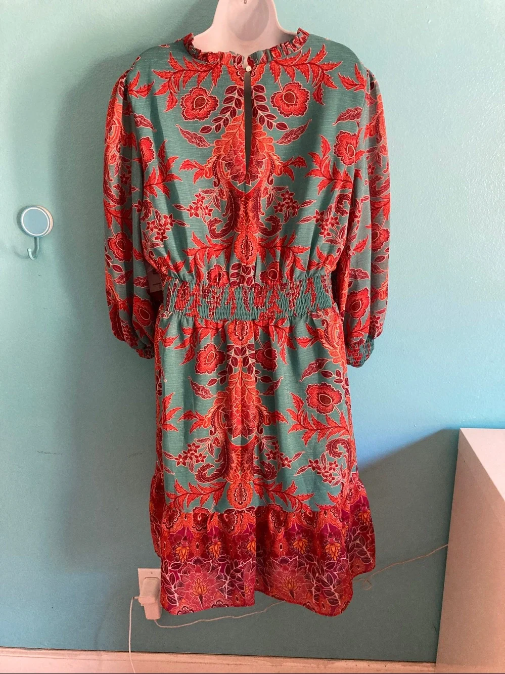 Julia Jordan NWT Dress Size 16 Teal Orange Autumn Floral Midi Lined